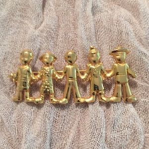 Goldtone Children of the World Brooch Pin
